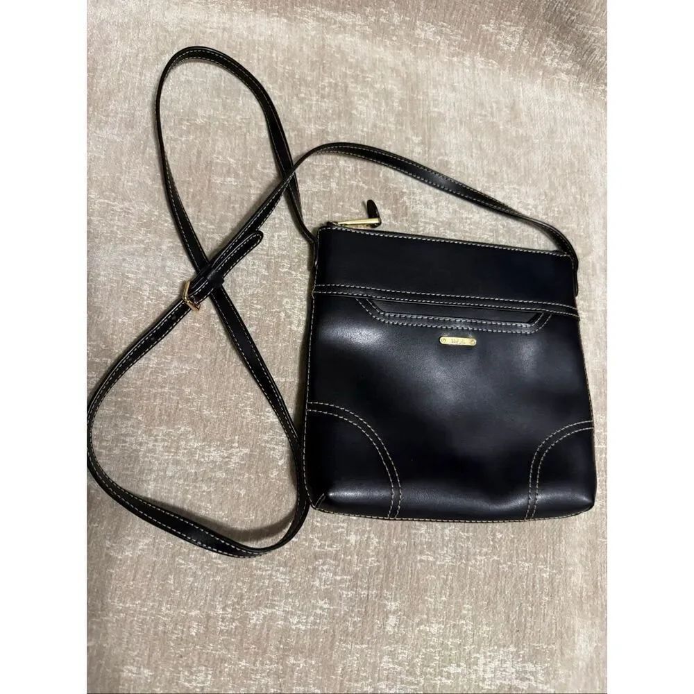 Lauren Ralph Laurel Women's Leather Adjustable Strap Crossbody Bag Black OS NWOT